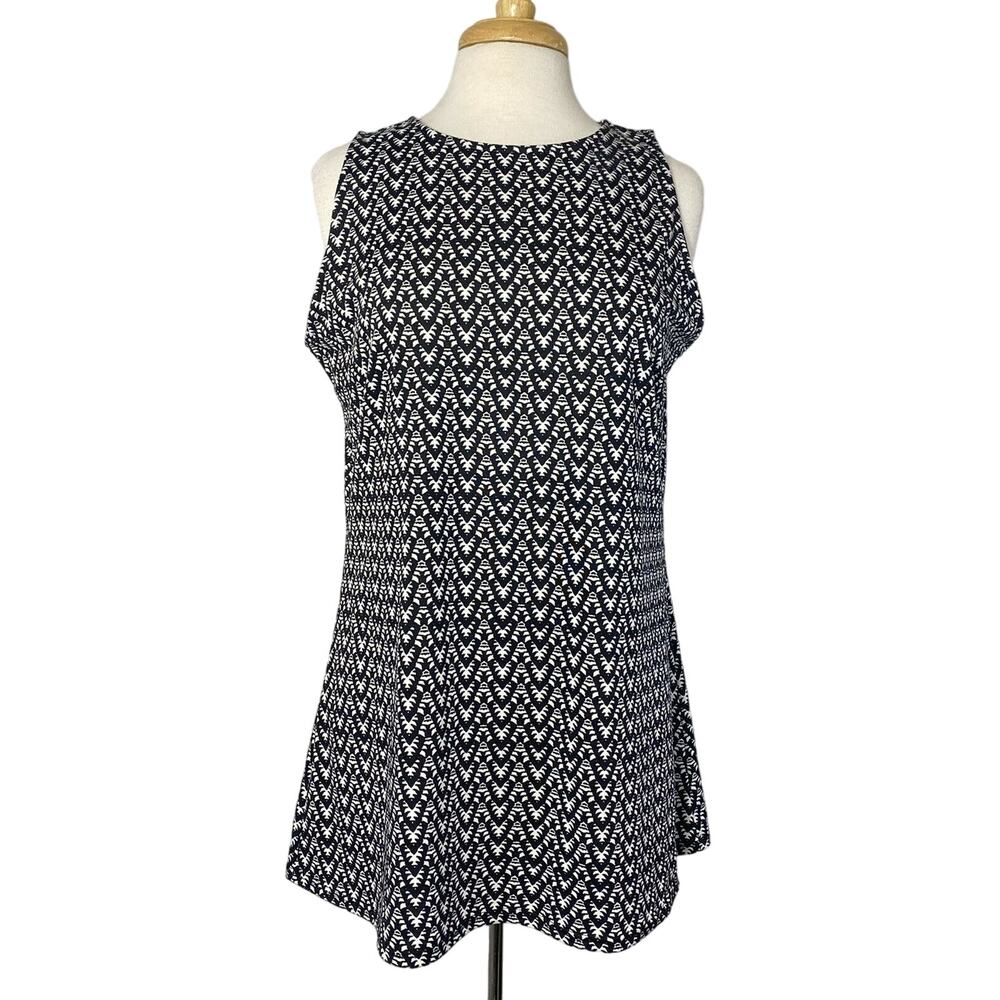 LINDA LEAL Black White Zig Zag Print Sleeveless Tank Size Large #MITU5325